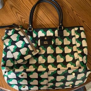 SS14 Orla Kiely Love Heart Vinyl Willow Bag EUC